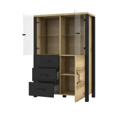 Vetrinetta 101x146h cm industrial 2 ante 3 cassetti rovere nero Nebraska