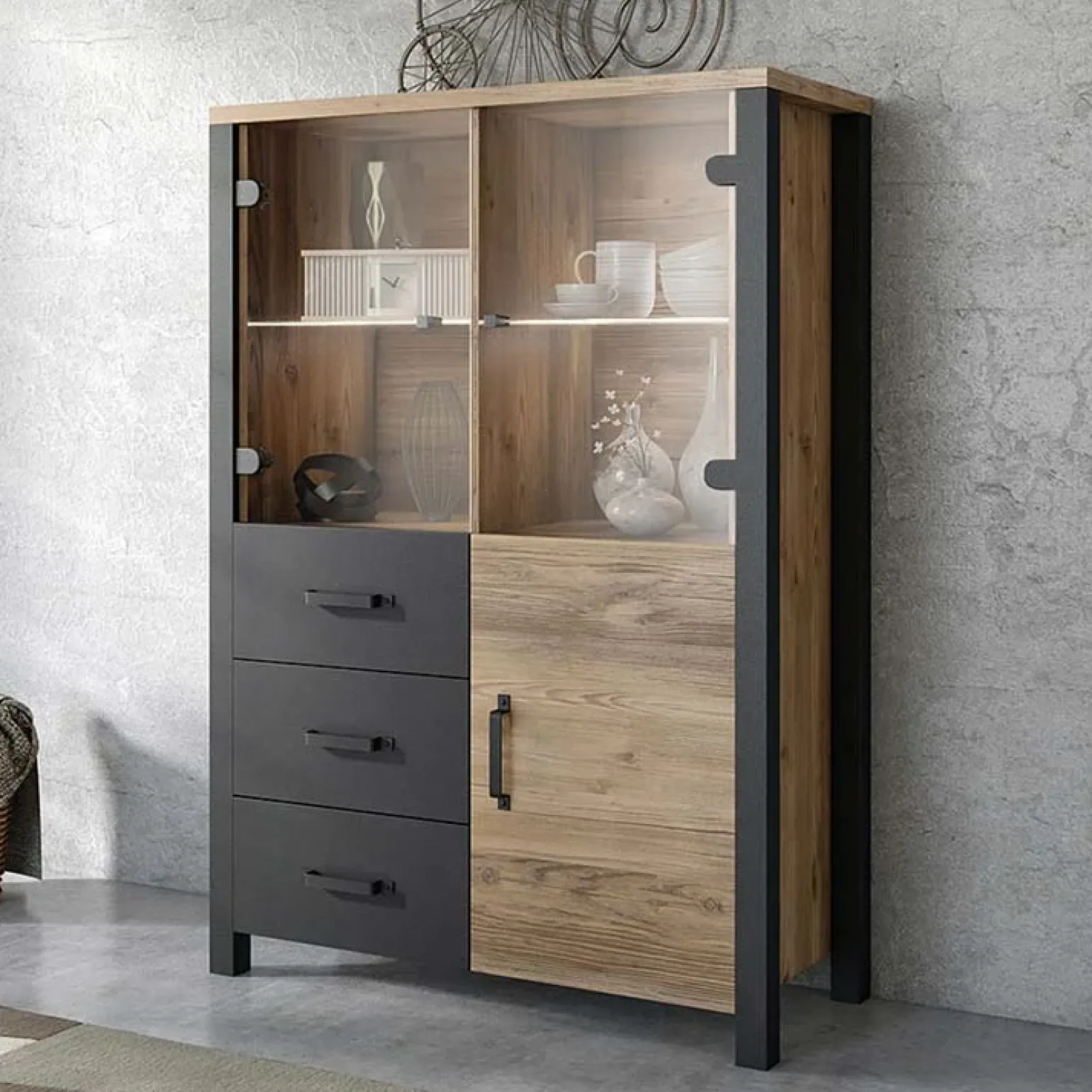 Vetrinetta 101x146h cm moderna quercia nero opaco Nebraska