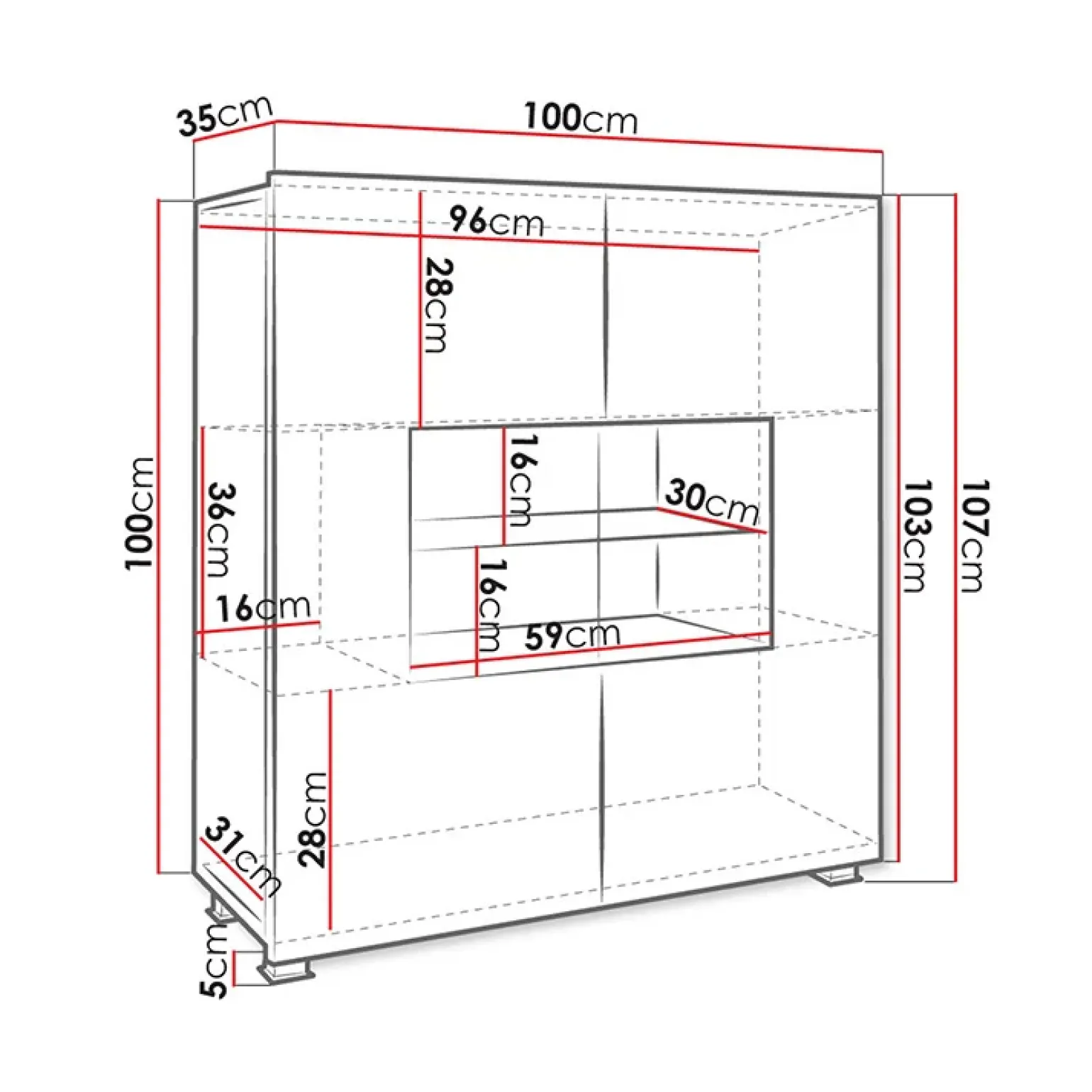 Vetrinetta 100x107h cm moderna soggiorno bianco Corale